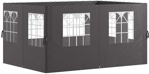 Outsunny Seitenwand 4er Set für 3 x 4 m Pavillon Seitenteile mit 8 Fenster Klettverschluss 352x205 cm Wasserdicht stabil Winterfest Seitenteil Seitenwände für Partyzelt Gartenpavillon Dunkelgrau