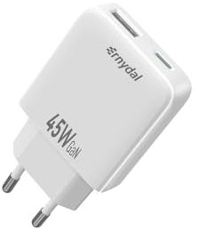 Caricabatterie USB-C da 45W GaN ultra piatto – Caricatore da parete a doppia porta con funzione di ricarica rapida – Compatibile con smartphone e computer portatili – Salvaspazio e sicuro con