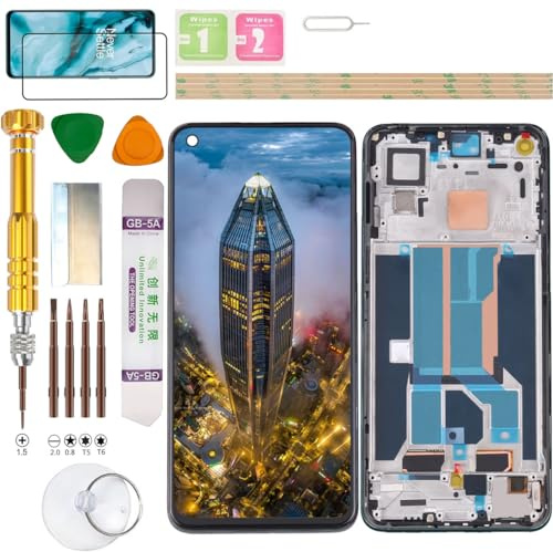 Gadgettrupper (inget fingeravtryck) LCD-skärm montering för OnePlus Nord 2T 5G CPH2399, CPH2401 skärm ersättningskit (svart)