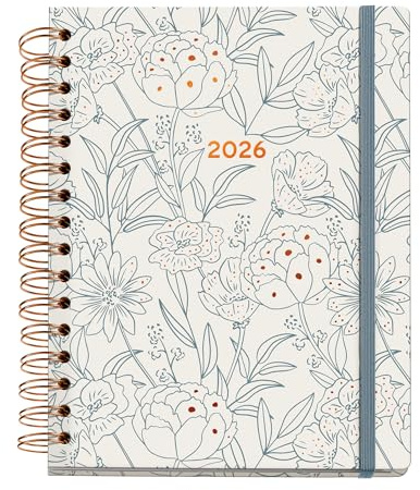 Miquelrius - Agenda 2026 semana vista, Similar A5+ (160 x 218 mm), Doble espiral, Cubierta cartón plastificado, Papel 100 g/m², Planificación semanal, 6 idiomas, Stickers, Diseño Arno Dufour, Bouquet