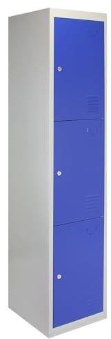 Taquilla Metálica para Montar con 3 Puertas Azules 45x38x180cm con Estantes llaves Imanes Portatarjetas Nombre Número Armario Casillero Metalico Blue Metal Locker Escuela Gimnasio Vestuario y Oficina