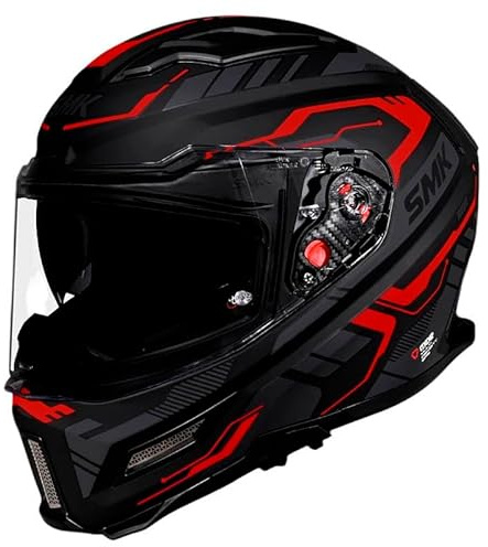 SMK Agnar Tektron Rojo Mate, Casco de Moto Integral para Hombre y Mujer, con Visera Interior Ahumada, Interior Desmontable (M)