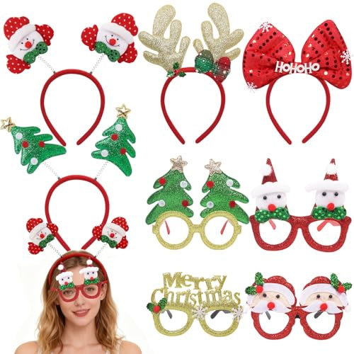 8 Pezzi Cerchietti Natalizi Montature per Occhiali, Cerchietto Natalizio, Cerchietto Natale, Occhiali Natalizi, Cerchietti Natale Donna, Frontini Natalizi per Donna Feste Accessori Decorazioni