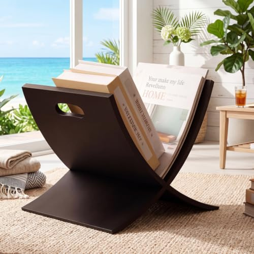 AceOrbit Revistero de madera independiente de color negro para el hogar, baño, oficina, dormitorio, sala de estar