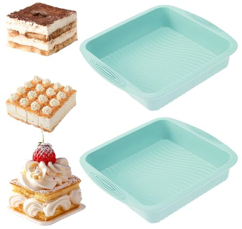 YXHZVON 2 Piezas Molde de Silicona Cuadrado, 24 cm Moldes Silicona Reposteria Cuadrado, Molde SiliconeTarta para Brownies con Asas para Pasteles, Brownie(Verde)