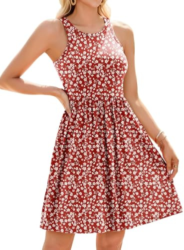 V FOR CITY Women Built in Bra Dress Summer Cami Sundress | Removable Bra, Racerback, Side Pockets, Adjustable Straps, Tiered Hem, Tummy Control, Casual, Vacation, Party, Dating