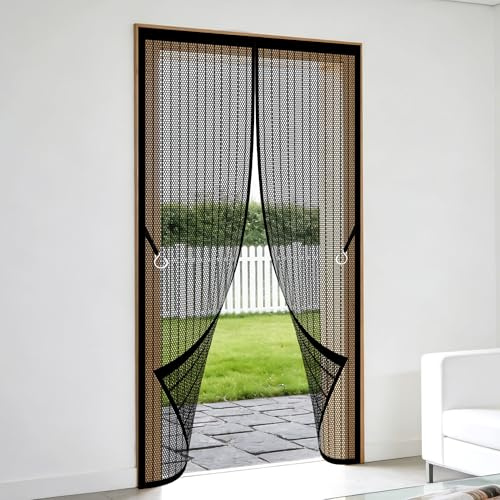 Zanzariera Porta Finestra 128 x 227 cm Varie Taglie Tenda Zanzariera Anti Insetti Traspirante Chiusura Automatica per Porta Finestra Balcone Soggiorno, Nero