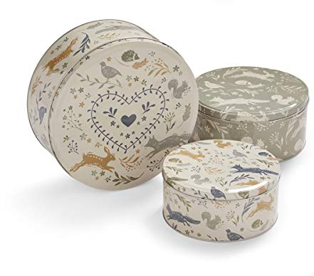 Cooksmart England Set of 3 Cake Storage Tins | Cake Tin/Biscuit Tin Available as Square Storage Tin or as Round Storage Tin (Woodland)