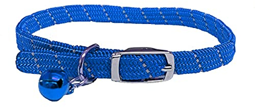 Cat/Kitten Reflective Softweave Collar with Safety Elastic & Bell with Safety Release (Blue)
