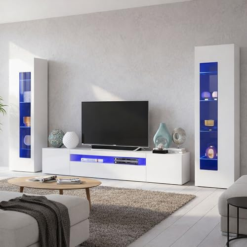 Dmora Parete Attrezzata Enzo 40x290x162h cm Bianco Lucido Modulabile 10 Ripiani, 14 Vani Made in Italy