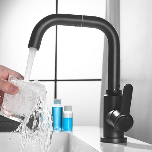 KOPYFANTAP Robinet de Lavabo Noir, Robinet de Salle de Bain Pivotant 360° Monocommande Mitigeur Lavabo en Acier Inoxydable 304,Robinet Double Pivotant pour Salle de Bain et Cuisine