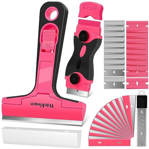 THINKLEARN Razor Blade Scraper Tool, Pink Razor Scraper with 40Pcs Blades