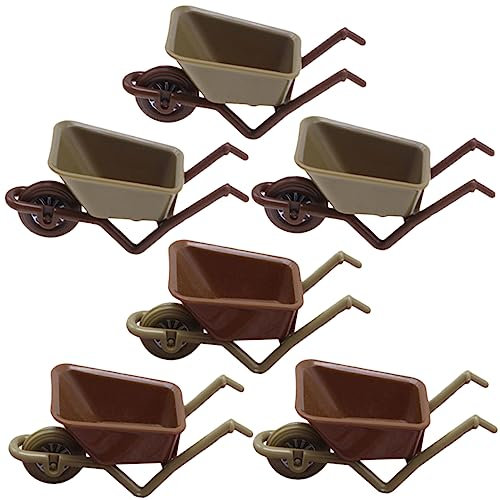 Toyvian 6stücke Miniatur Schubkarre Set Teiliges Modell Für Puppenhaus-Dekoration Und Gartenlandschaft Grüne Und Braune Mini-Wagen Für Kreative Spielideen FüR 1:12 Und 1:6 MaßStab