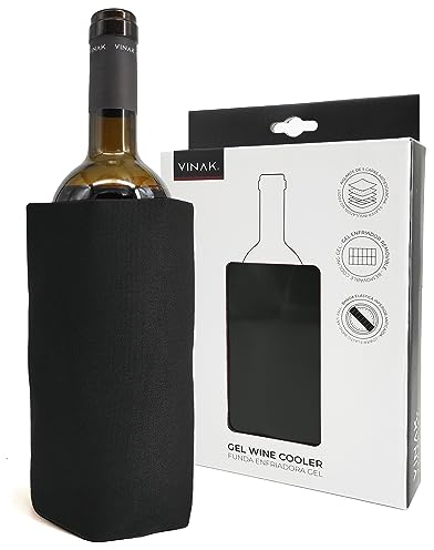VINAK - Refrigeratore per Vino GEL | Manicotto raffreddatore per bottiglie di vino | Gel di qualità antigelo | Realizzato con 5 strati isolanti | Fascia elastica anticaduta (GEL Nero)