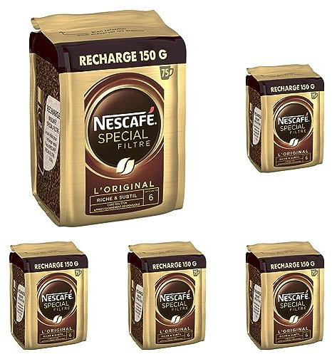 Nescafé SPECIAL FILTRE, Café Soluble, Recharge de 150g (Lot de 5)