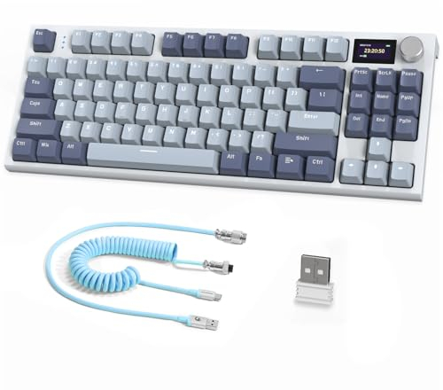 ATTACK SHARK K86 Mechanische Tastatur, 2,4G Wireless/BT5.0/USB-C Wired Gaming-Tastatur, 75% Layout TKL 87 Tasten mit 1.2 TFT-HD-Farbdisplay und CNC-Knopf, QWERTY RGB Backlit TTC-Hot-Swap - Blau