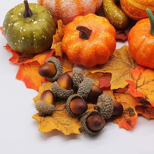 Lioaeust - 50 mini citrouilles, glands, pommes de pin, feuilles d'érable - Kit de décoration d'automne pour Thanksgiving et Halloween - Multiples tailles - Style automnal - Décorations