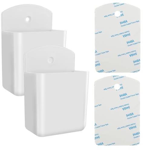 Prasacco 2-pack universella fjärrkontrollhållare, självhäftande TV luftkonditionering fjärrkontrollhållare väggmontering förvaringsbox organiserare vägg pennhållare rörelse för hem kontor skola (vit)