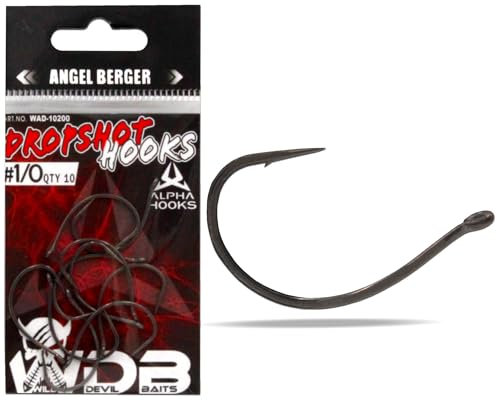 Angel-Berger Wild Devil Baits Alpha Dropshot Haken Drop Shot Haken DS Hooks Finesse Hook Raubfischhaken Angelhaken (1/0, 10 Stück)