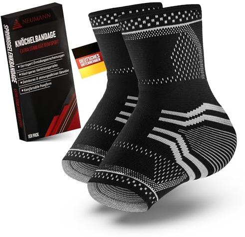 NEUMANN® Sprunggelenkbandage - Extra dünne Knöchelstütze mit Kompression gegen Sehnenentzündung - Orthopädische Passform für Männer & Frauen - Schmerzlinderung bei Sport (Zwei Bandagen, Gr. XL)