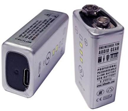 Batería USB Recargable Li-Ion 9V 1200mAh USB Type-C 5V/1A con Detector LED de Carga Liter Energy Battery polímero de Litio de 9 voltios CE 6F22 48x26x16.16mm para Alarma detectores (b9_120|C)