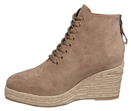 Botines con cordones para mujer, de ante con cuña, con cordones, con cremallera, para mujer, con plataforma, mocasines, botas de motero, zapatillas altas con cordones, botines de tobillo, zapatos de