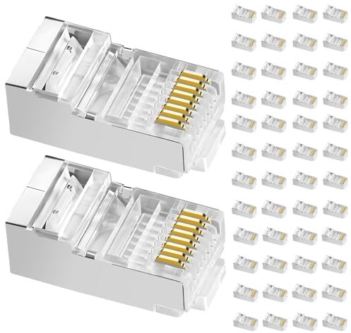 50Pcs RJ45 Conectores Cat6, 8P8C Para Cable de Red Cat6/Cat5 E/Cat5 y Cable Internet, Conector Para Ethernet, LAN, PC, Router, Conector Pasante Blindado Alta Velocidad