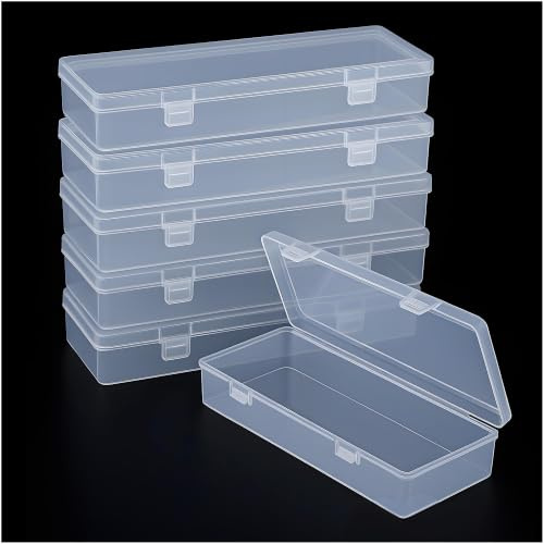 Forever bene 6 Pack Clear Plastic Storage Boxes with Hinged Lids, 6x2.6x1.2 Inches Long Rectangular Organizer for Diamond Art Accessories, Beads, Crafts