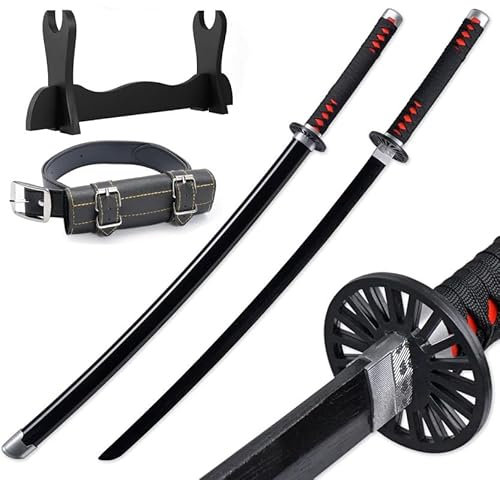 Udekit Anime Ninja Épée en Bambou Katana Guerrier Arme– 40pouces (104 cm) avec Ceinture et Support pour Halloween Fête à Thème Carnaval Fête Déguisée Cosplay