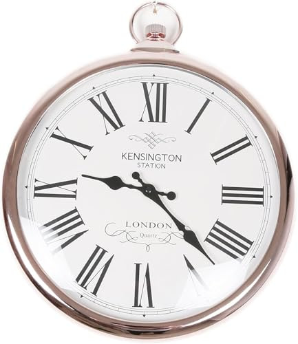 My Square Mile Silver or Pale Copper Pocket Watch Wall Clock, Vintage Fob Design For Living Room, Kitchen (Pale Copper)