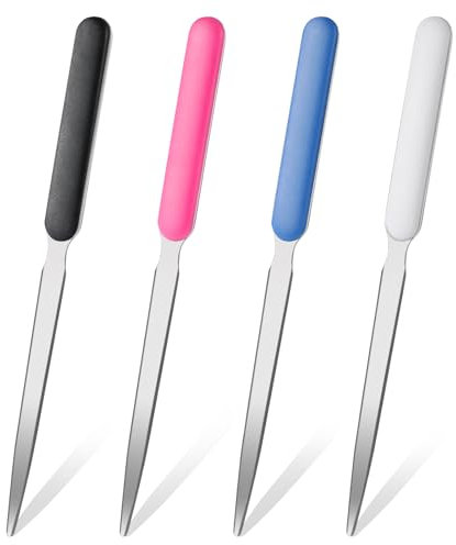 Piriuuo 4 Stück Brieföffner, Edelstahl Brieföffner Tragbares Postöffner Werkzeug mit Griff Letter Opener Aus Metall Schlitzer Leichte Postschlitzer, Briefmesser für Schule, Büro und Zuhause