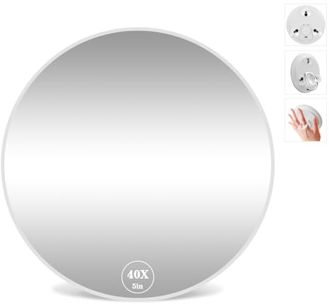 JJhxr 40X Magnifying Makeup Mirror, 5inch Handheld Travel Magnifying Mirror, Powerful 40x Magnification with 3 Suction Cups Easy Mounting, Makeup Magnification 40X for Men/Women Detail Work Essential