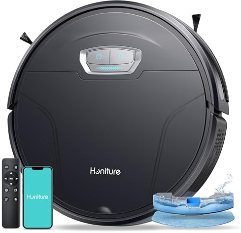 HONITURE Robot Aspirador y Fregasuelos 4500Pa Succión Ultra Fuerte,180 Minutos Carga automática,7.6cm,Robot Aspirador con Mando, Alexa/WiFi/App/Google,Ideal para Pelo de Mascotas (G20 Pro)