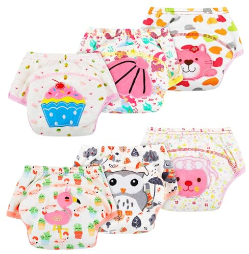AUYAO Culotte Apprentissage Propreté pour Garcon Fille, 6Pcs Culotte Lavable d'apprentissage Propreté en Coton, Culotte de Nuit Bebe Imperméables Absorbant et Douxpour Bébé 0-5 Ans（S~L）