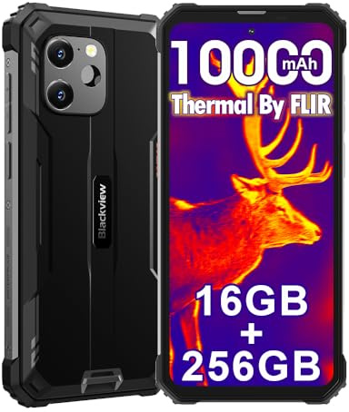 Blackview BV8900 4G Rugged Smartphone Termocamera, 16GB+256GB Telefono Robusto, 64MP+16MP, 10000mAh, 6.5 FHD+ 2.4K Schermo,Android 13 Cellulari Resistente IP68/IP69K, NFC/OTG/GPS/FM, Nero