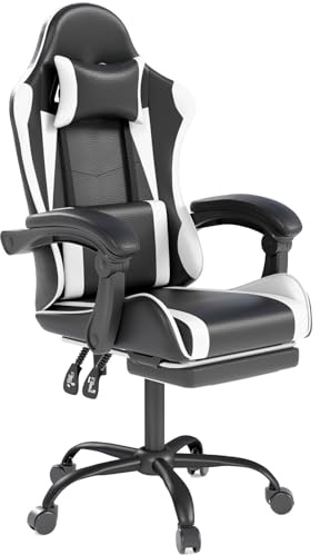 OS MOTOR Gaming Chair with Headrest and Footrest for Home Office, White