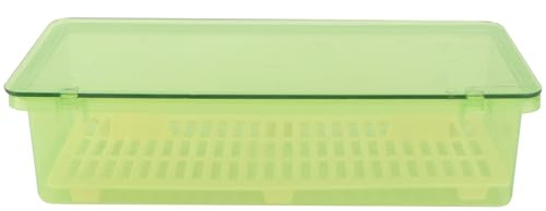 MUCKLILY Scatola Portaposate in Plastica Coperchio Contenitore Porta Bacchette e Design Drenante Antimuco Organizer Cucina Salvaspazio per Cassetto Colore Verde