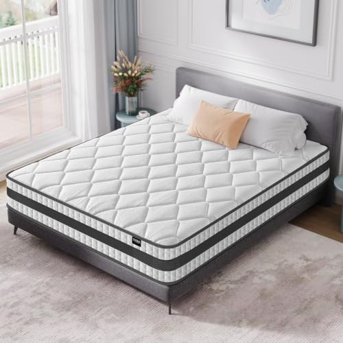 INRE Matelas 140x190 cm,Épaisseur 25 cm, Soutien Mousse à mémoire de Forme,Matelas à Ressorts ensachés,Hybride Matelas,Haute Durabilité,Doux pour La Peau et Respirant,certifié Oeko-Tex