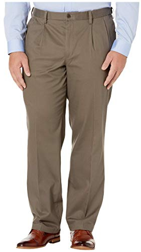 Dockers Men's Classic Fit Signature Khaki Lux Cotton Stretch Pants - Pleated (Regular and Big & Tall), Dark Pebble, 34W x 32L
