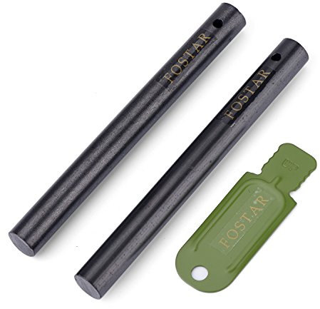 FOSTAR 2PCS Upgrade Ferro Rod Flint Fire Starter, 1/2 Inch X 5 Inch Thick Fire Steel Rod with a Scraper Drilled A Lanyard Hole Perfect for Camping, Hiking, Survival