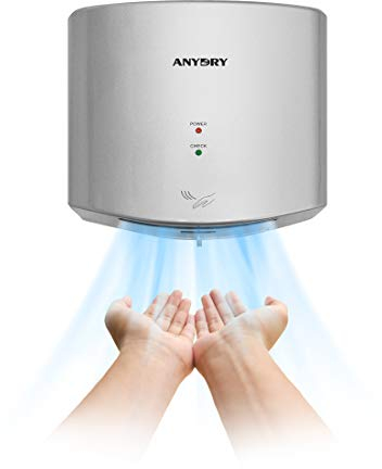 anydry 2630S Asciugamani Elettrico con fotocellula, Compatto Asciugamani ad Aria, Asciuga Mani Automatico Professionale a Parete, Guscio in plastica ABS, 1400-1650W.(Argento)