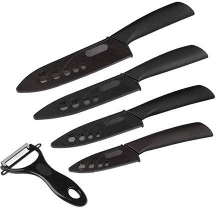 Set di coltelli in Ceramica, 4 Coltelli Ceramica e 1 Pelapatate (6'' Coltello da Cucina, 5'' Coltello Multiuso, 4'' Coltello da Frutta, 3'' Coltello di Sbucciatura) affilato e Leggero