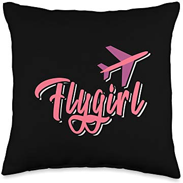 Pink Flygirl Airplane Art Girly Quote Flight Attendant Gift Throw Pillow
