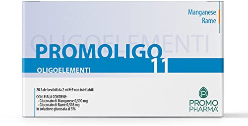Promoligo 11 - Manganese/Rame - Oligoelementi Essenziali - Manganese e Rame - senza glutine - 20 fiale da 2 ml