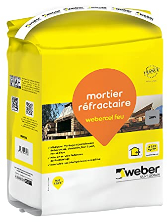 Mortier réfractaire pour le montage et l'assemblage de briques réfractaires, 5kg, WEBERCEL FEU, WEBER