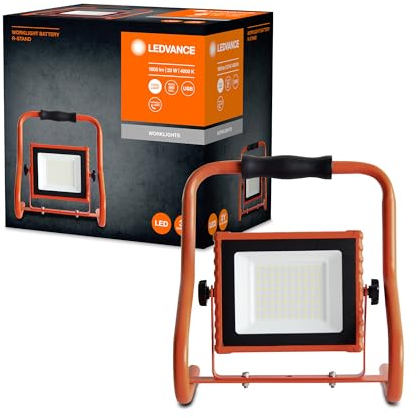 LEDVANCE Worklight LED Akku - 110° LED Baustrahler 10W mit 4 Std. Akkulaufzeit, 2400 Lumen, 4000 K kaltweiß, IP 44 Spritzwasserschutz, schwenkbarem Leuchtenkopf, als Innen und Außenlampe, 30W