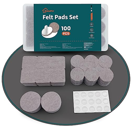 shinfly Filzgleiter Selbstklebend, 100 Stück Filzgleiter für Stühle, Grau, Filz Selbstklebend, 5mm Dicke, Möbelgleiter für Möbel Boden