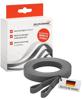 Texband für Außenjalousien 6 x 0,33 mm – Aufzugsband inkl. 2 Schlaufen (300 cm, Grau) – UV-beständig, wetterfest & reißfest – Ersatzband für Raffstore & Jalousie