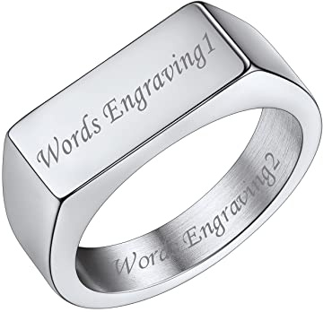 Anillo Sello de Rectángulo Geométrico Tamaño 14,5, Anillo Grabado Personalizado de Acero Inoxidable Plateado, Anillo Hombre Mujer de Moda Hip Hop Rock Punk, Anillos Hombre Mujer para Regalo