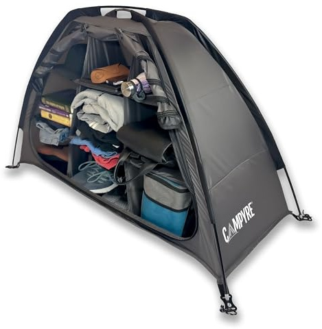 CAMPYRE - Tent & RV Camping Organizer with Zippered Flap, 9-Shelf Storage. RV Shoe Organizer, Dining Tent Organizer. Organize Any Other Camp Gear/Accessories (Patented - Licensed)